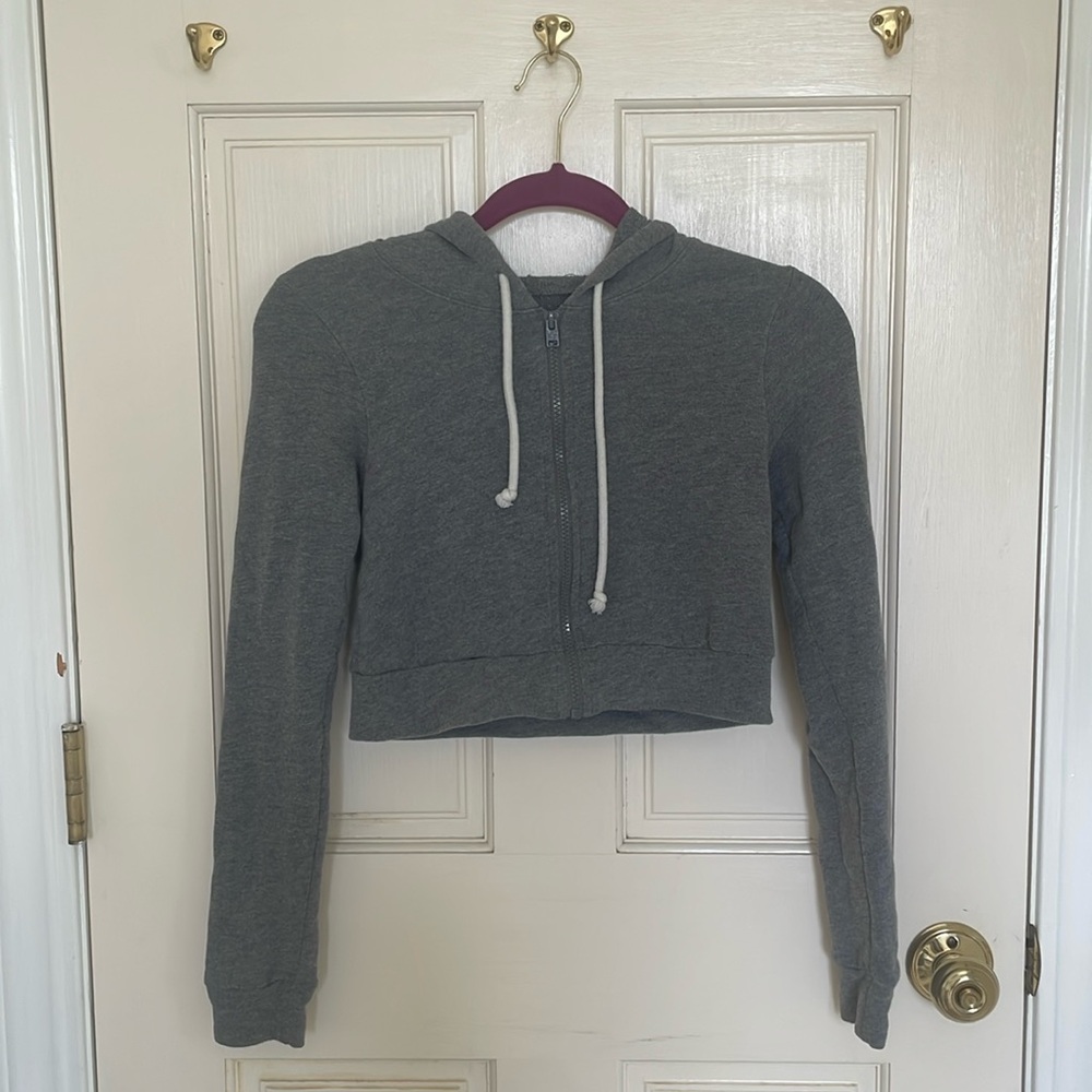 Grey Cropped Zip Up Jacket